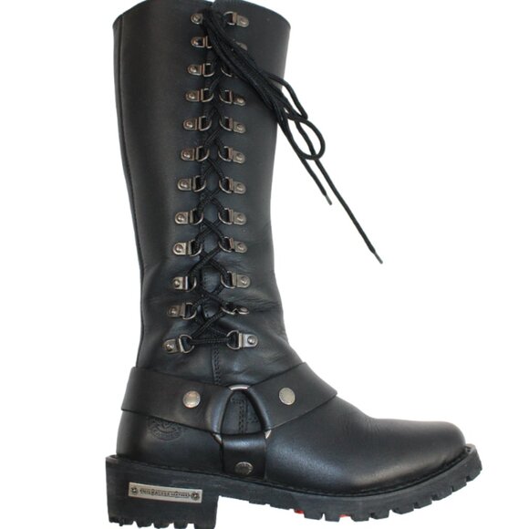 Milwaukee Leather Classic Harness Side Lacing Detail 14” Tall Boot Size 6.5 - Picture 4 of 11